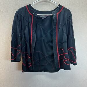 Ming Wang Jacquard Knit Jacket Cardigan Size XS Mandarin Collar Boxy‎ Structured